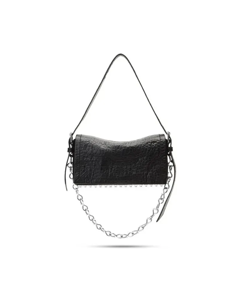 Alexander Wang Hobo Bags Crushed Texture Slim Flap Bag With Contemporary Fl schwarz Schwarz
