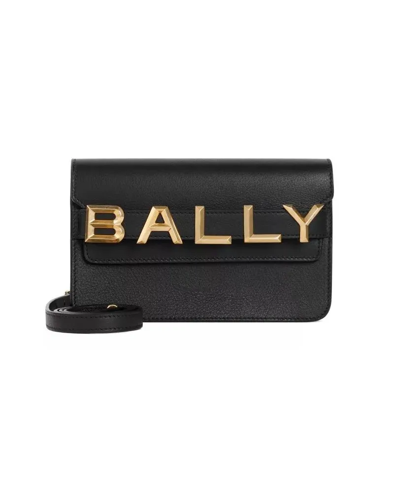 Bally Hobo Bags Logo Crossbody Vernice Black Grained Calf Leather schwarz Schwarz
