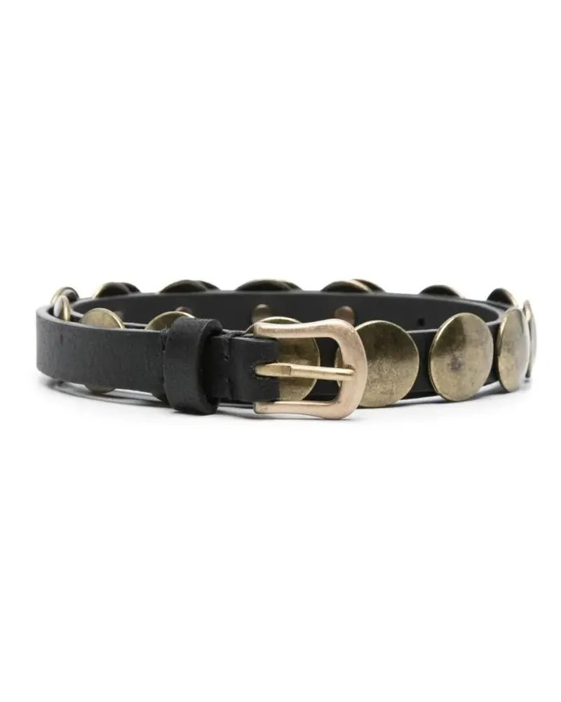 Golden Goose Gürtel Metallic Embellished Black Leather Belt schwarz Schwarz