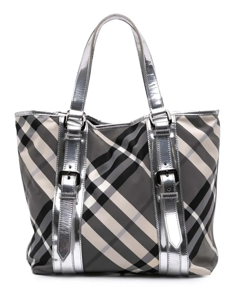 Burberry Shopper Medium Beat Check Nylon Victoria Tote grau Grau