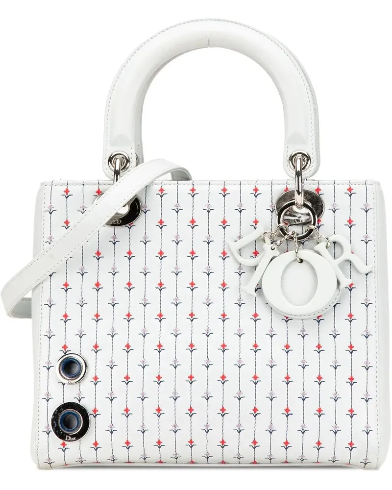 Dior Hobo Bags 2015 Medium Calfskin Embroidered Flower Lady Dior weiß Weiß