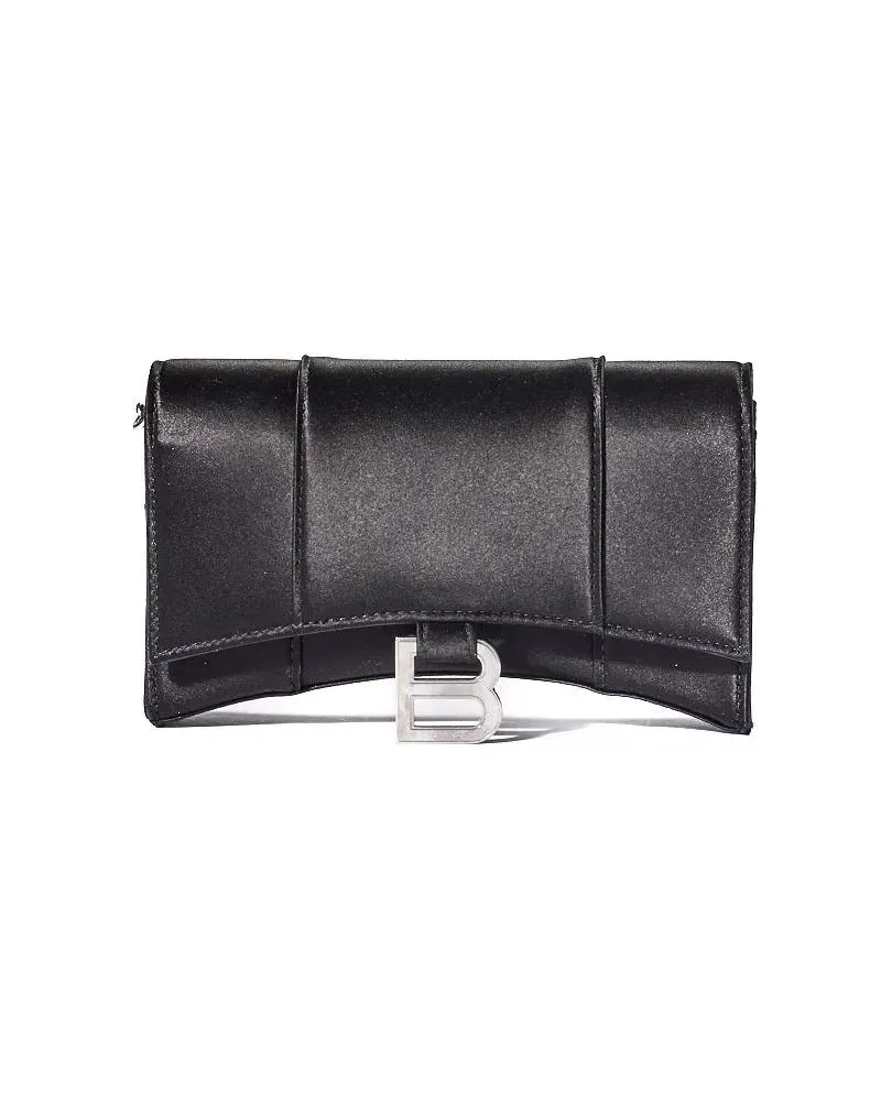 Balenciaga Portemonnaie Wallet On Chain Hourglass Small Satin Black schwarz Schwarz