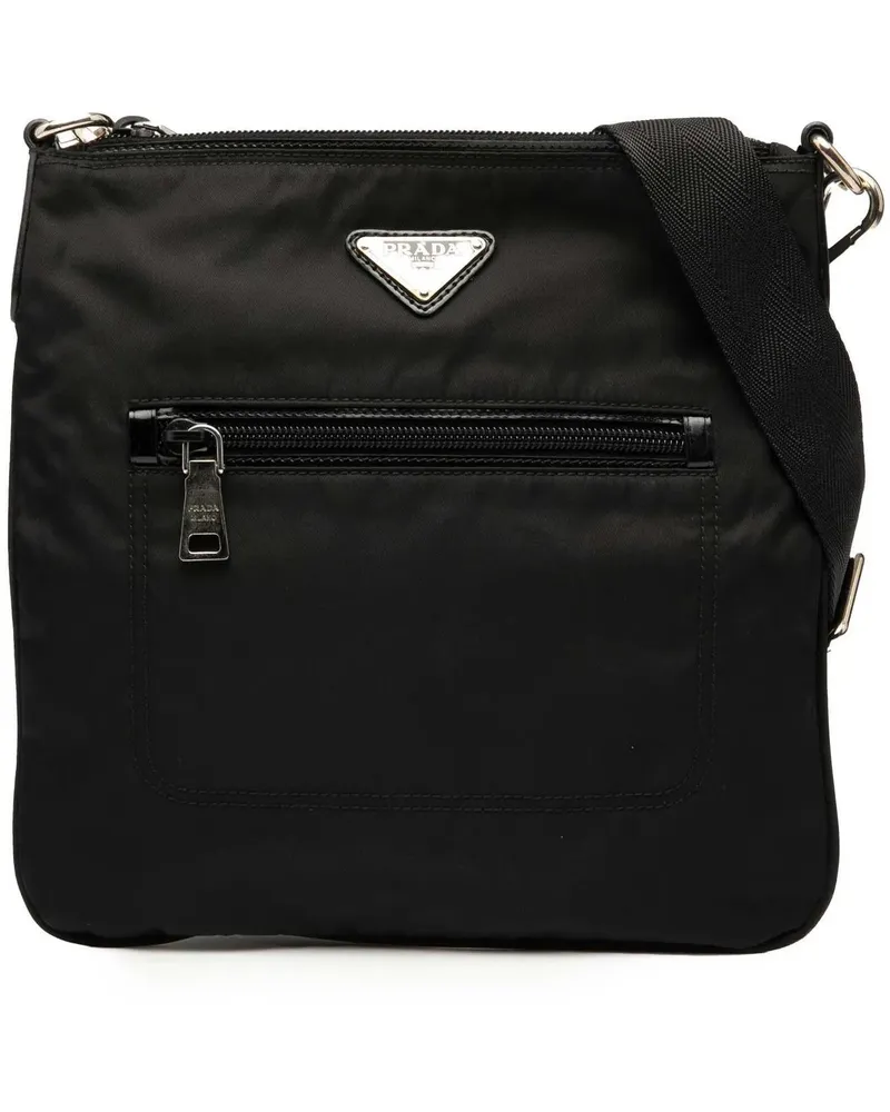 Prada Hobo Bags Tessuto Zip Top Crossbody schwarz Schwarz