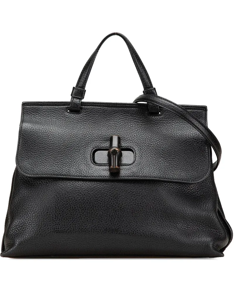 Gucci Hobo Bags Medium Leather Bamboo Daily Satchel schwarz Schwarz