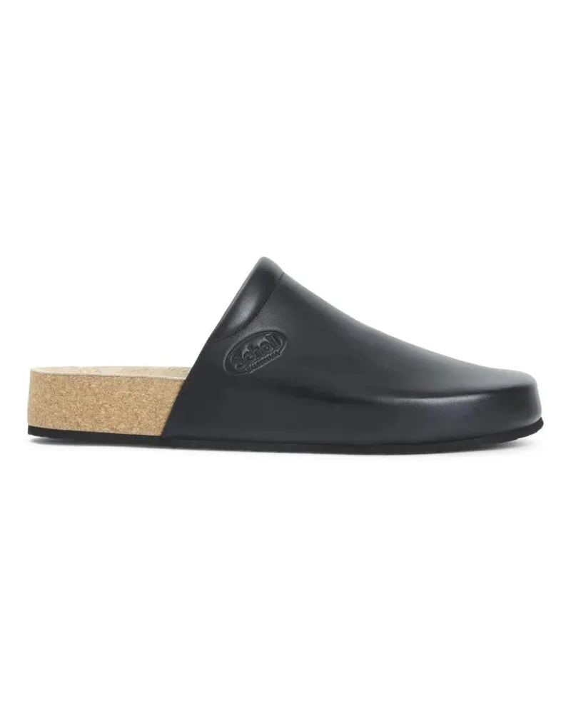 Balenciaga Loafer Calf Leather Slippers With Embossed Logo schwarz Schwarz