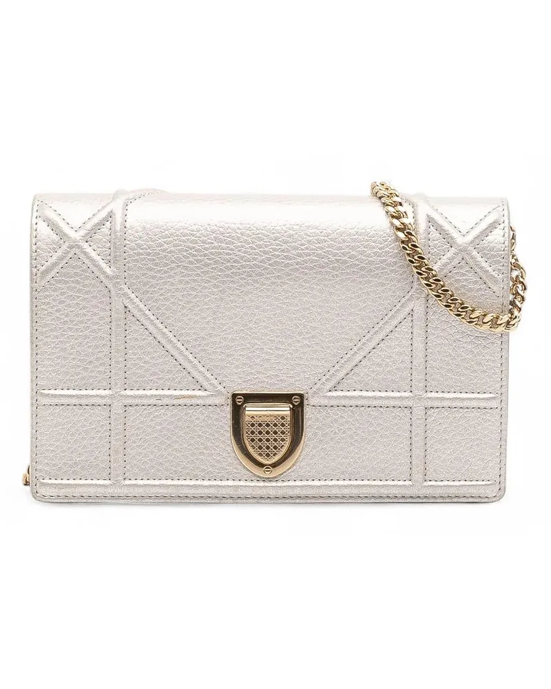 Dior Hobo Bags Metallic Grained Calfskin Diorama Wallet On Chain silberfarben 