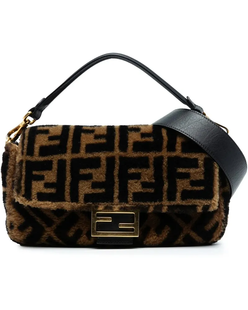 Fendi Hobo Bags Medium Zucca Shearling Baguette Satchel braun Braun