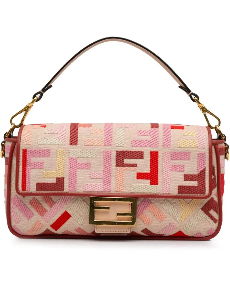 Fendi Hobo Bags Zucca Embroidered Baguette Satchel rosa Gold
