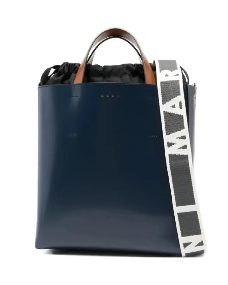 Marni Shopper & Totes Two-Tone Calf Leather Structured Tote Bag blau Blau