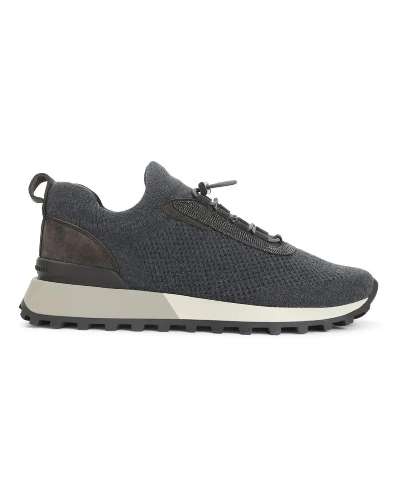 Brunello Cucinelli Low-Top Sneaker Textured Knit Sneakers With Suede Accents grau Grau
