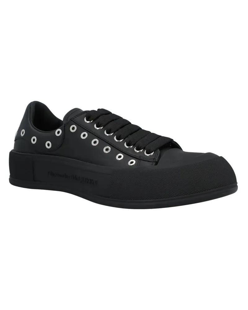 Alexander McQueen Low-Top Sneaker Deck Plimsoll In Black/Silver schwarz Schwarz
