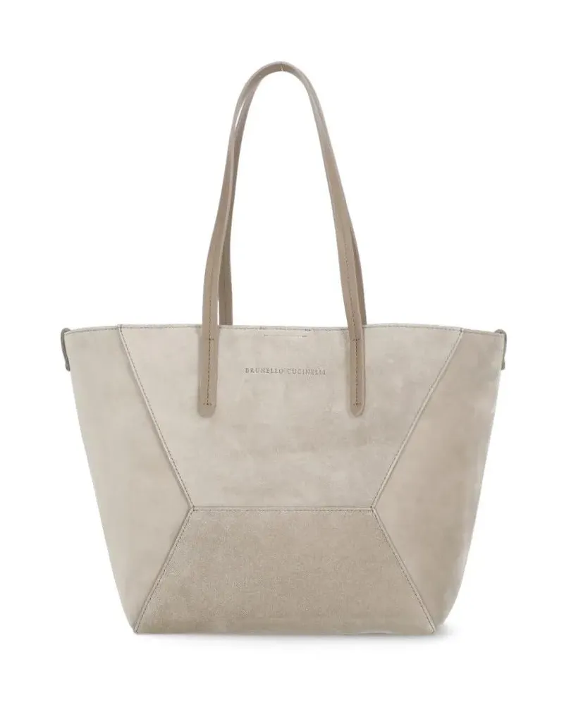 Brunello Cucinelli Shopper Leather Bag With Jewel Beige