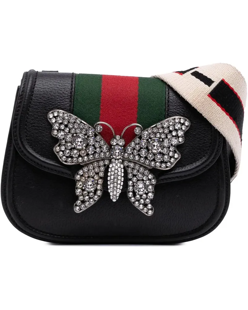 Gucci Hobo Bags Small Leather Linea Totem Crystal Butterfly Crossb schwarz Schwarz