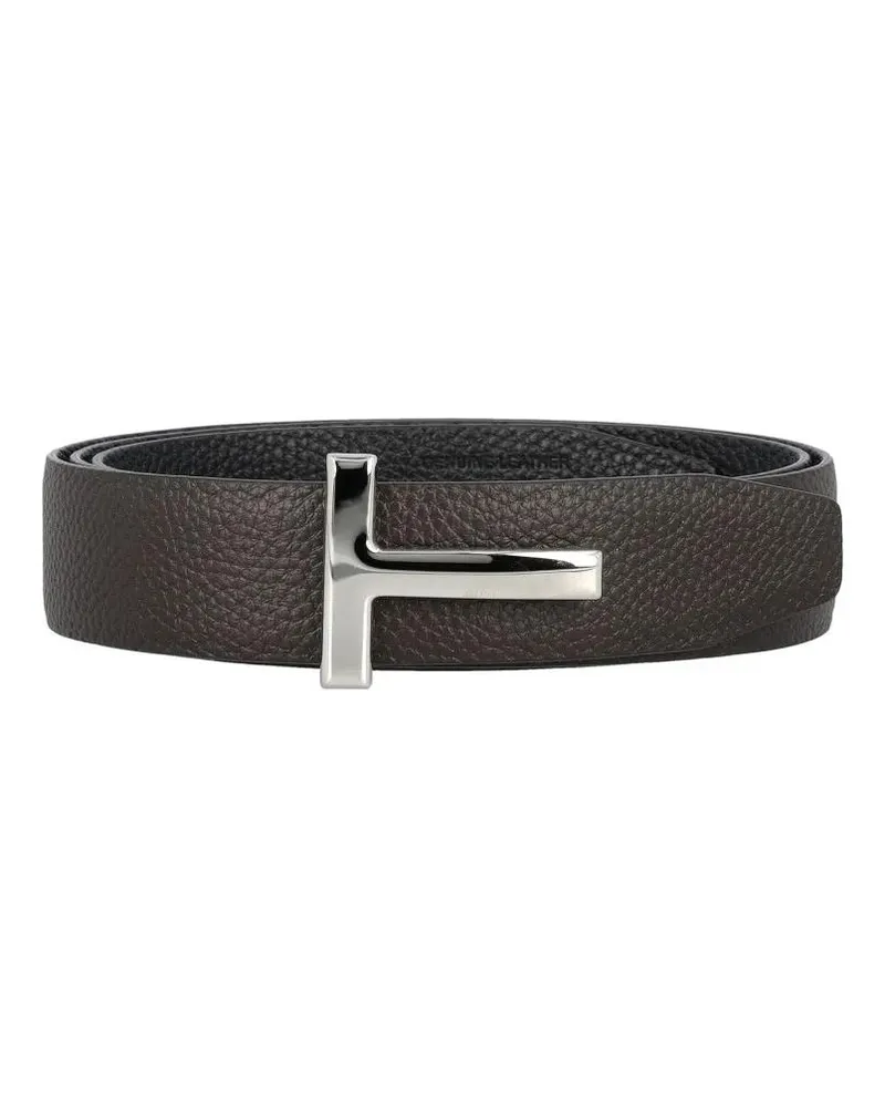 Tom Ford Gürtel Soft Grain Leather Reversible T Belt 30 schwarz Schwarz