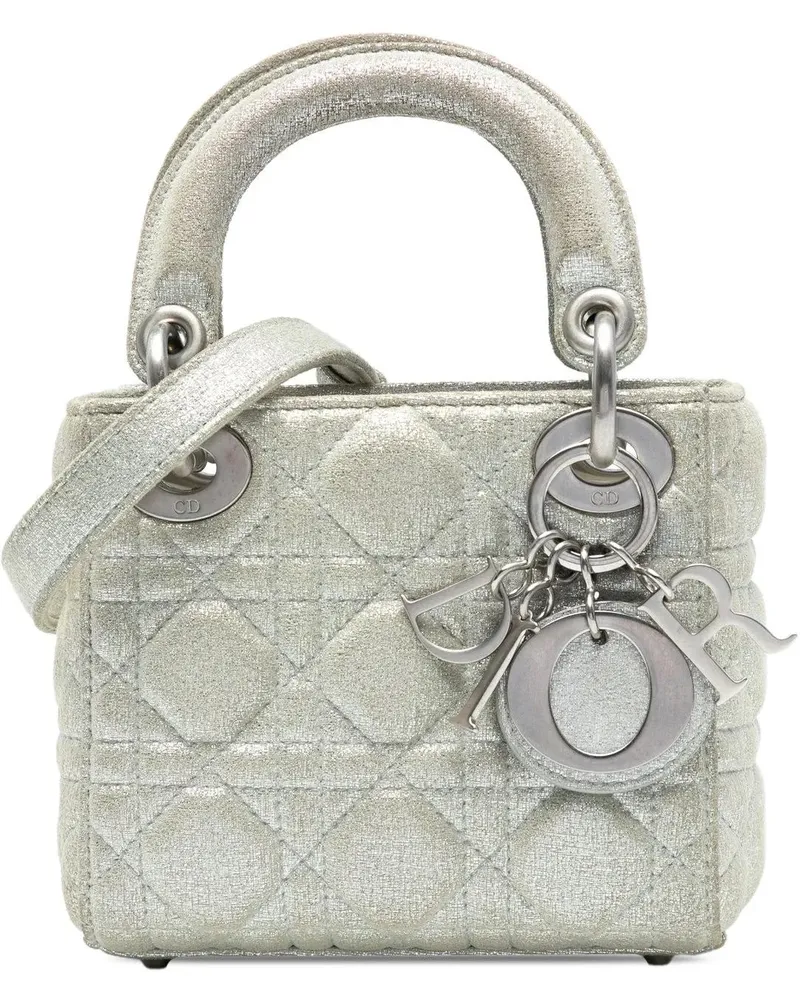 Dior Hobo Bags Micro Metallic Calfskin Cannage Lady Dior silberfarben Silber