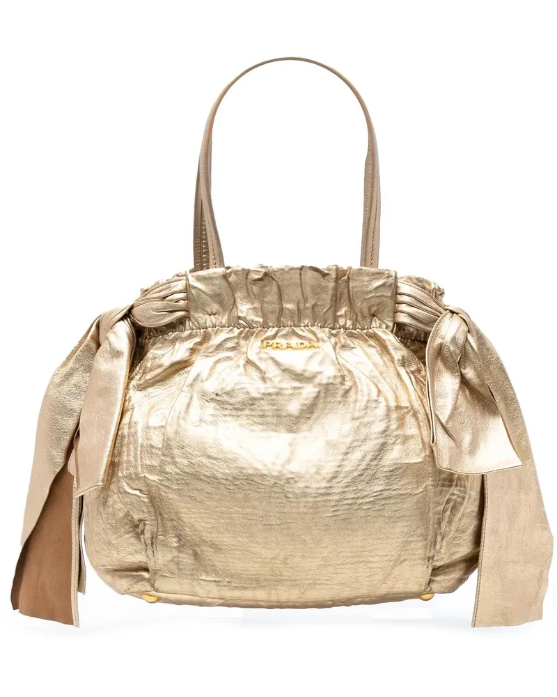 Prada Hobo Bags Metallic Nappa Antique Bow Satchel goldfarben Gold