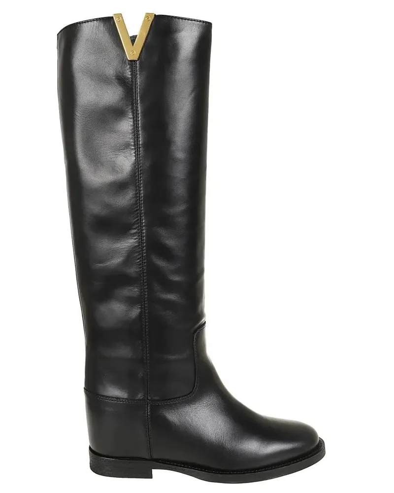 Via Roma 15 Stiefel Knee-High Black Calfskin Boots With Internal Wedge schwarz Schwarz