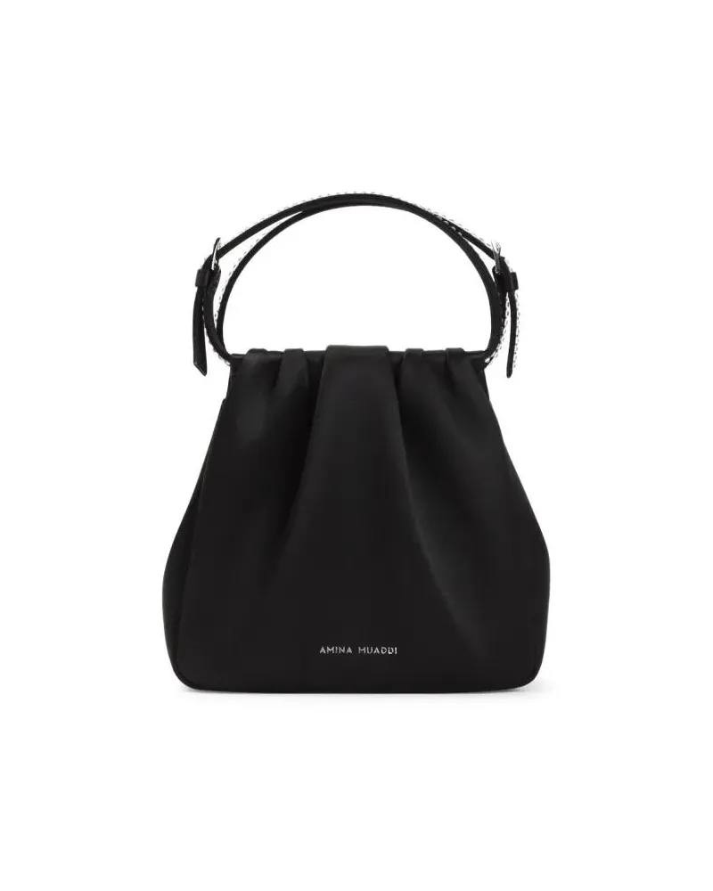 Amina Muaddi Crossbody Bags Black Satin Handbag With Crystal Accents schwarz Schwarz