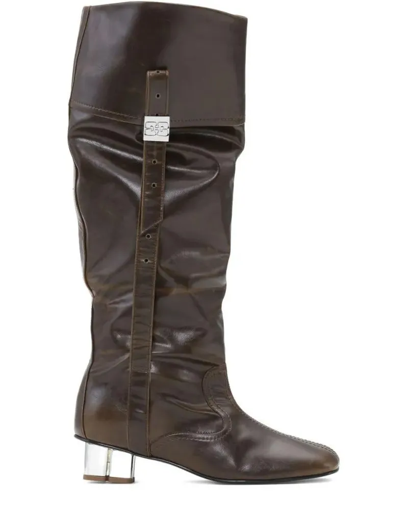 Ganni Stiefel Slouchy Green Ankle Boots With Pointed Toe grau Grau