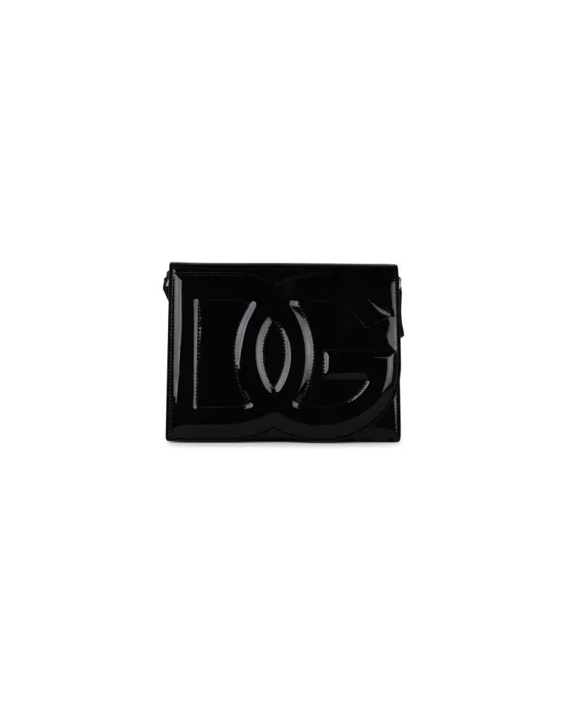 Dolce & Gabbana Shopper Black Shiny Leather Shoulder Bag Schwarz