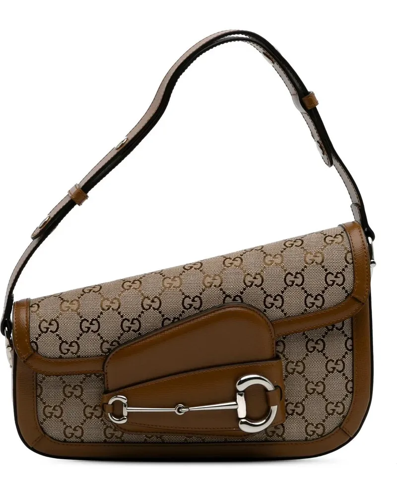 Gucci Hobo Bags 2016-2024 GG Canvas Asymmetric Horsebit 1955 Shoul braun Braun
