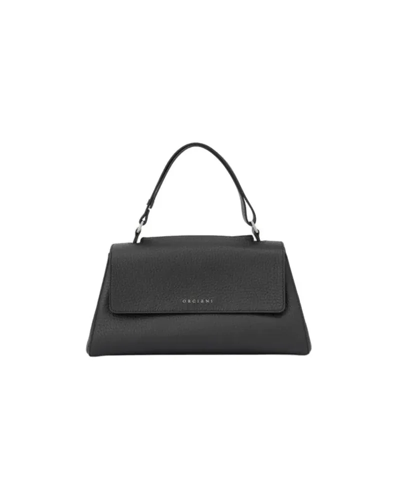 Orciani Hobo Bags Trapezoidal Handbag In Hammered Leather With Monog schwarz Schwarz