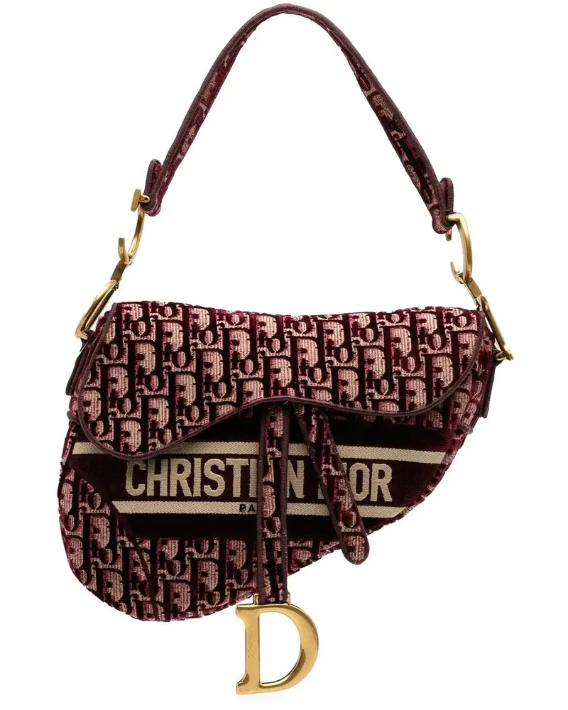 Dior Hobo Bags 2020 Oblique Embroidered Velvet Saddle Bag rot Rot