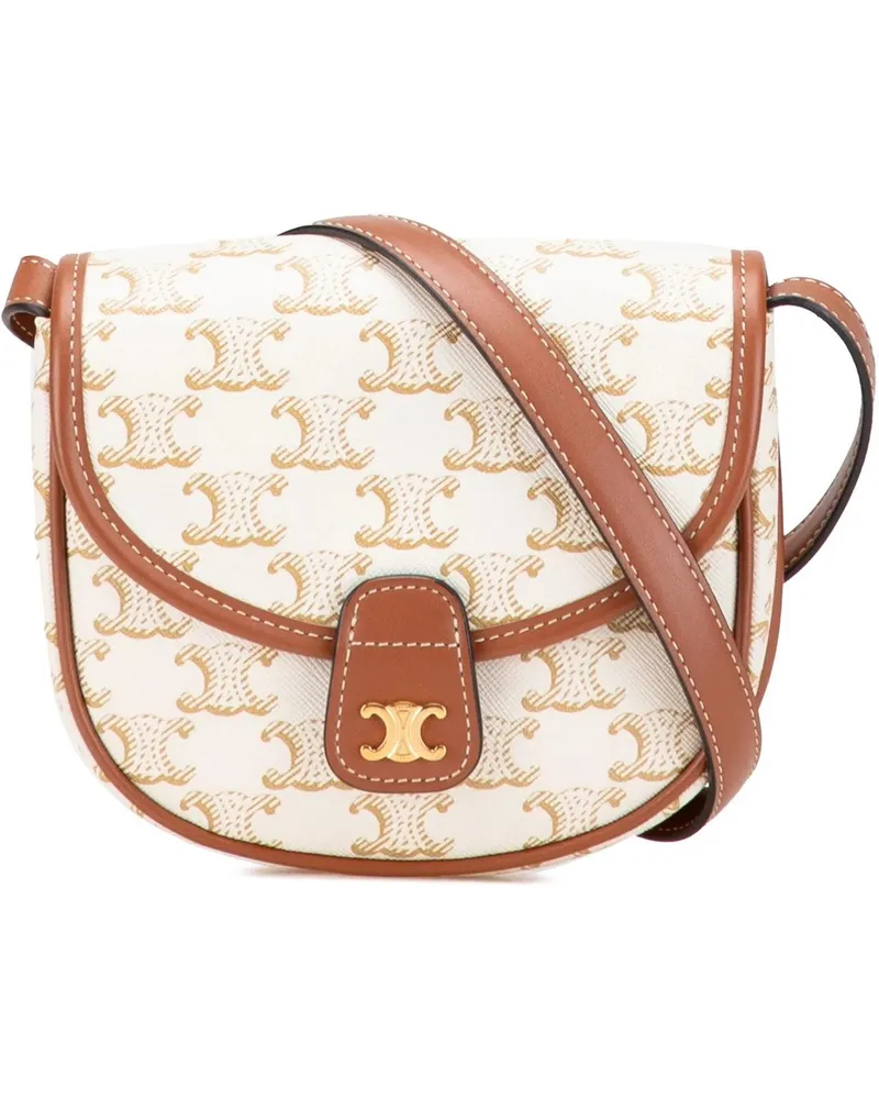 Celine Hobo Bags Mini Triomphe Coated Canvas Besace Crossbody weiß Weiß