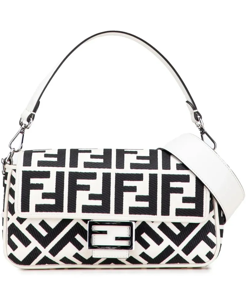 Fendi Hobo Bags Zucca Embroidered Canvas Baguette Satchel weiß Weiß
