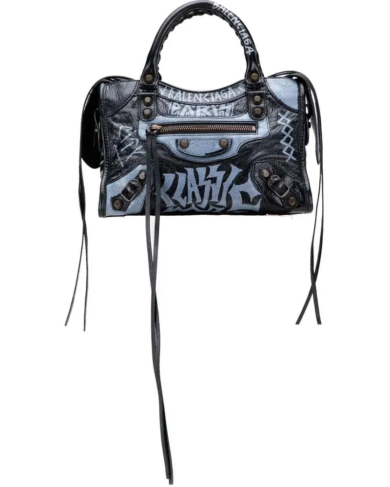 Balenciaga Hobo Bags Mini Lambskin Motocross Graffiti Classic City Satc schwarz Schwarz