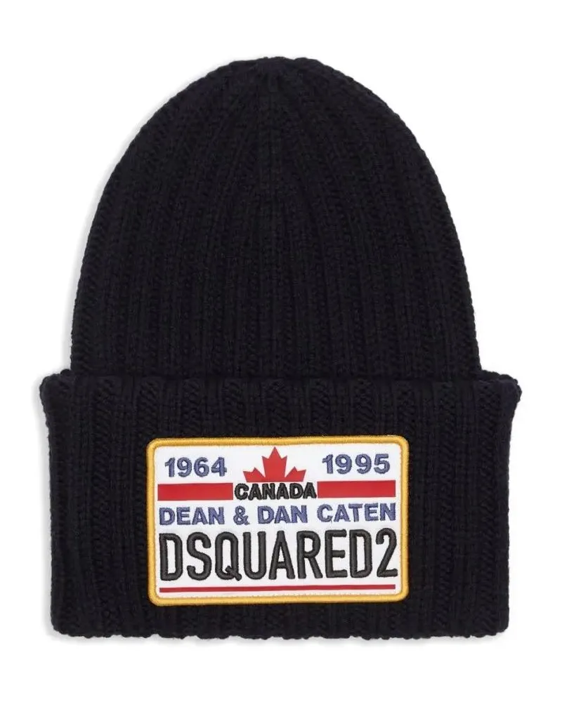 Dsquared2 Caps & Mützen Knitted Beanie With Folded Cuff And Colorful Patch schwarz Schwarz