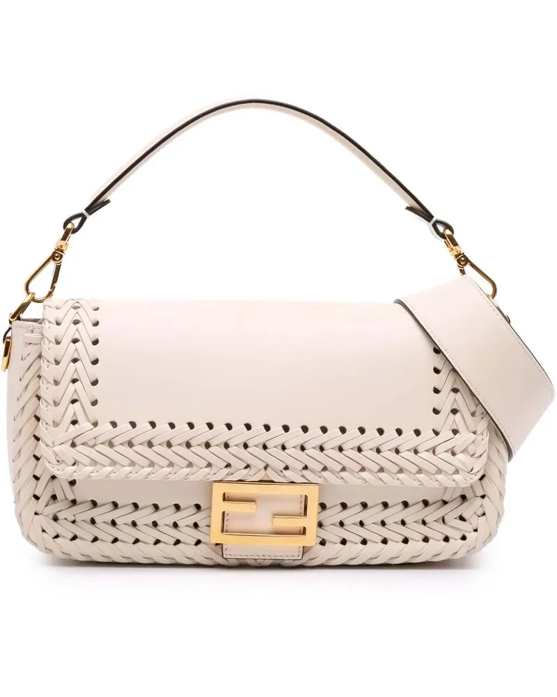 Fendi Hobo Bags Woven Calfskin Vitello King Ceylon Baguette Satche braun Braun