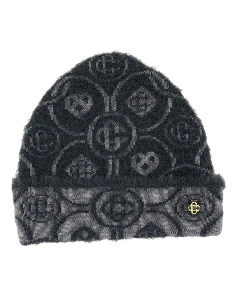 Casablanca Paris Caps & Mützen Fluffy Monogram Beanie - Nylon - Grey schwarz Schwarz