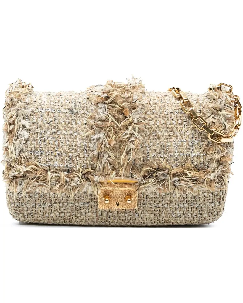 Dior Hobo Bags New Rock Tweed and Rhinestones Chain Shoulder Bag braun Braun