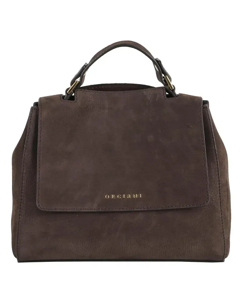 Orciani Hobo Bags Structured Dark Brown Leather Shoulder Bag schwarz Schwarz