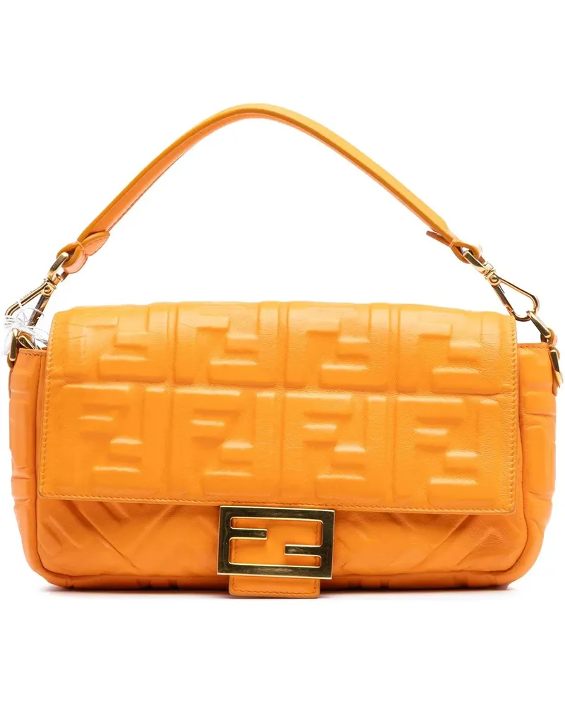 Fendi Hobo Bags Zucca Embossed Leather Baguette Satchel orange Orange