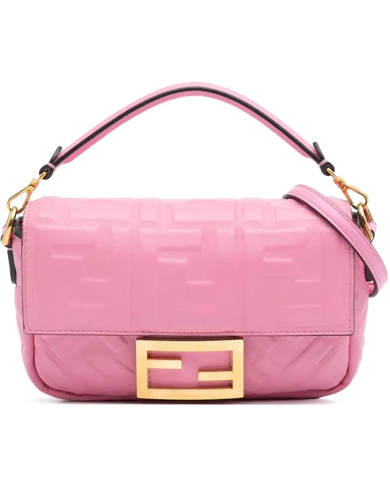 Fendi Hobo Bags 2010-2025 Mini Zucca Embossed Leather Baguette Sat rosa Gold