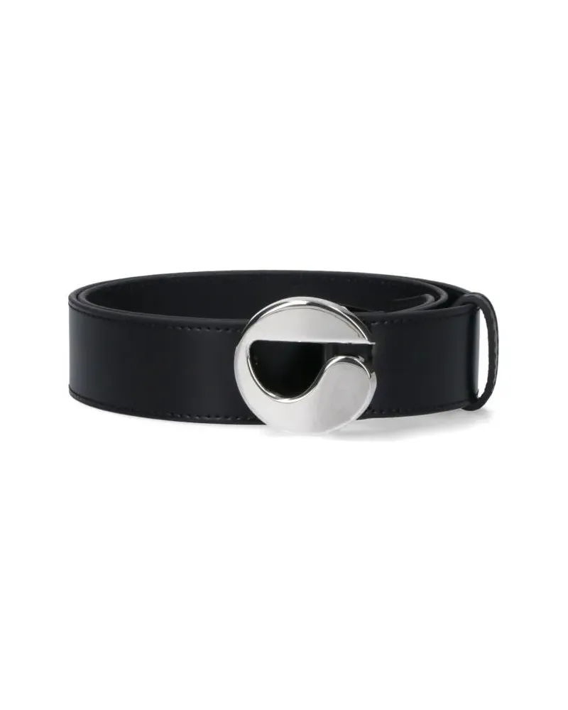 COPERNI Gürtel Adjustable Black Leather Belt With Silver Logo Buc schwarz Schwarz
