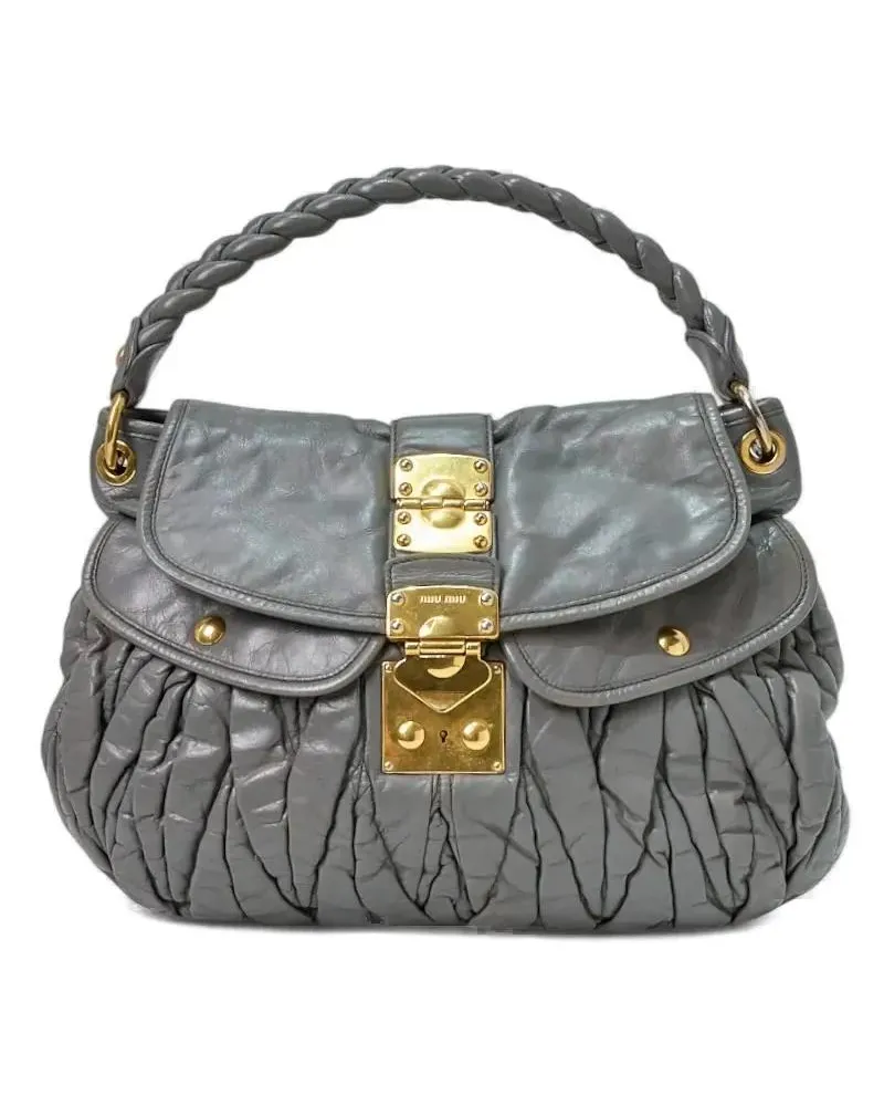 Miu Miu Crossbody Bags Coffer Handbag Large Embossed Gray grau Grau