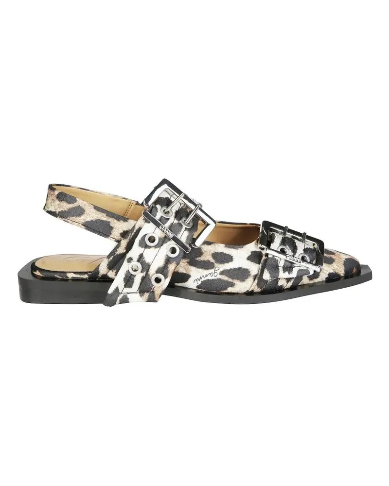 Ganni Feminine Buckle Ballerina Satin Print braun Braun
