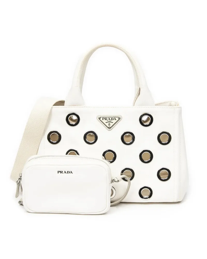 Prada Crossbody Bags Small Grommet Canapa Tote weiß Weiß