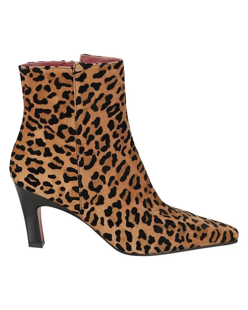 FESTA Milano Stiefel Leopard Print Flocked Suede Ballerina With Grosgra braun Braun
