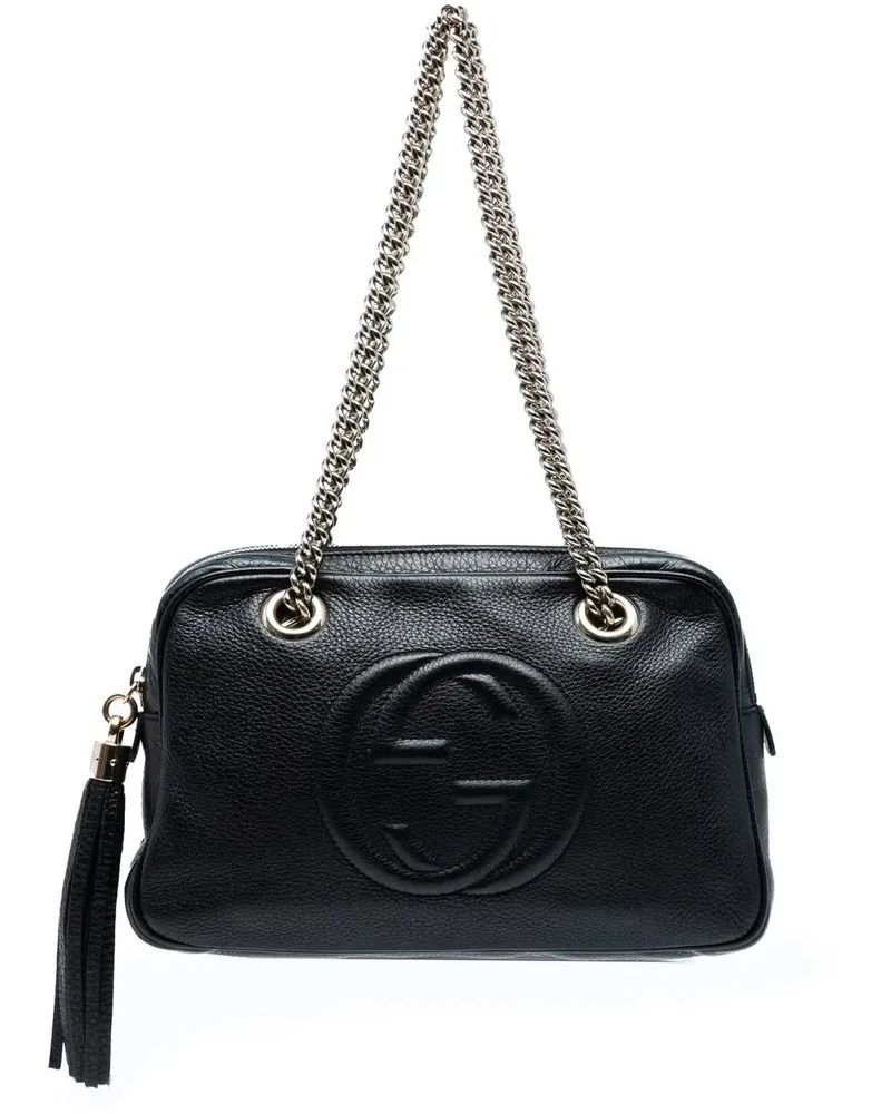 Gucci Hobo Bags Pebbled Leather Soho Chain Zip Shoulder Bag schwarz Schwarz