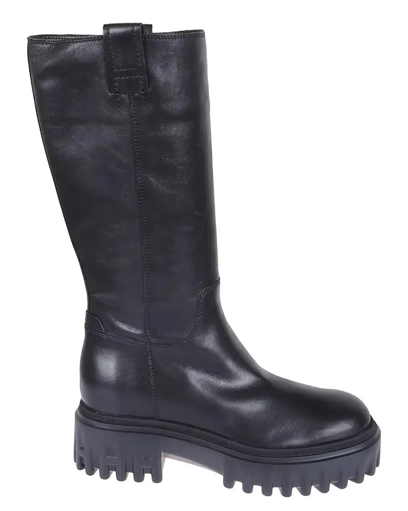 Hogan Stiefel Mid-Calf Black Leather Boots With Side Zip schwarz Schwarz