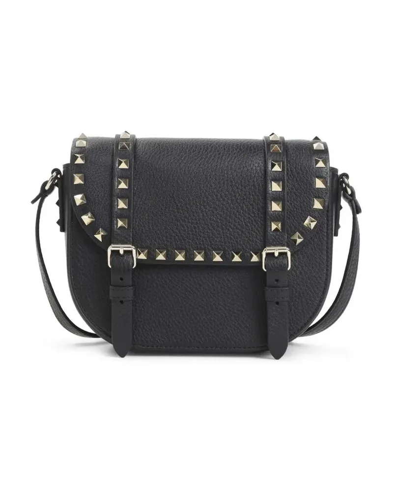Valentino Garavani Hobo Bags Structured Black Leather Shoulder Bag With Pyramid schwarz Schwarz