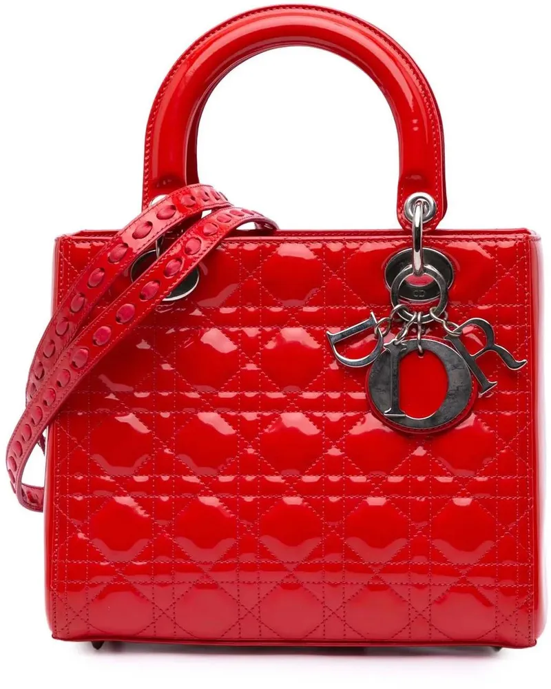 Dior Hobo Bags Medium Patent Cannage Whipstitch Lady Dior rot Rot