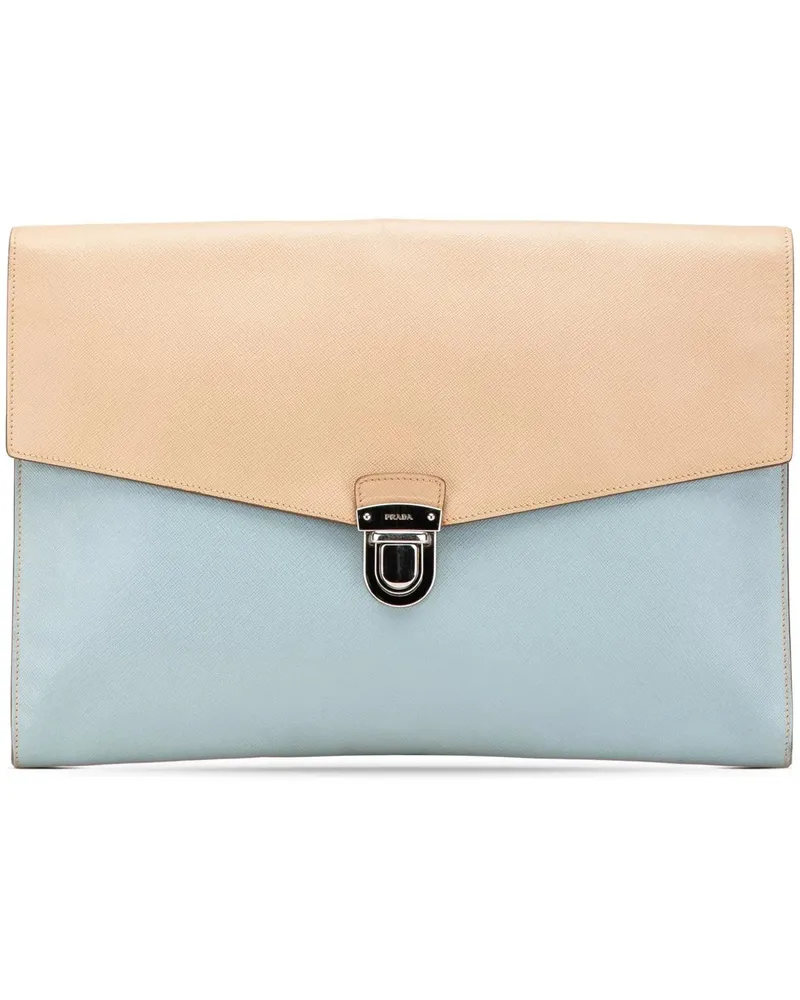 Prada Clutches 2013-2024 Bicolor Saffiano Envelope Pushlock Clutc beige Beige