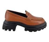 Hohe Schuhe Brown Leather Loafers With Chunky Sole braun