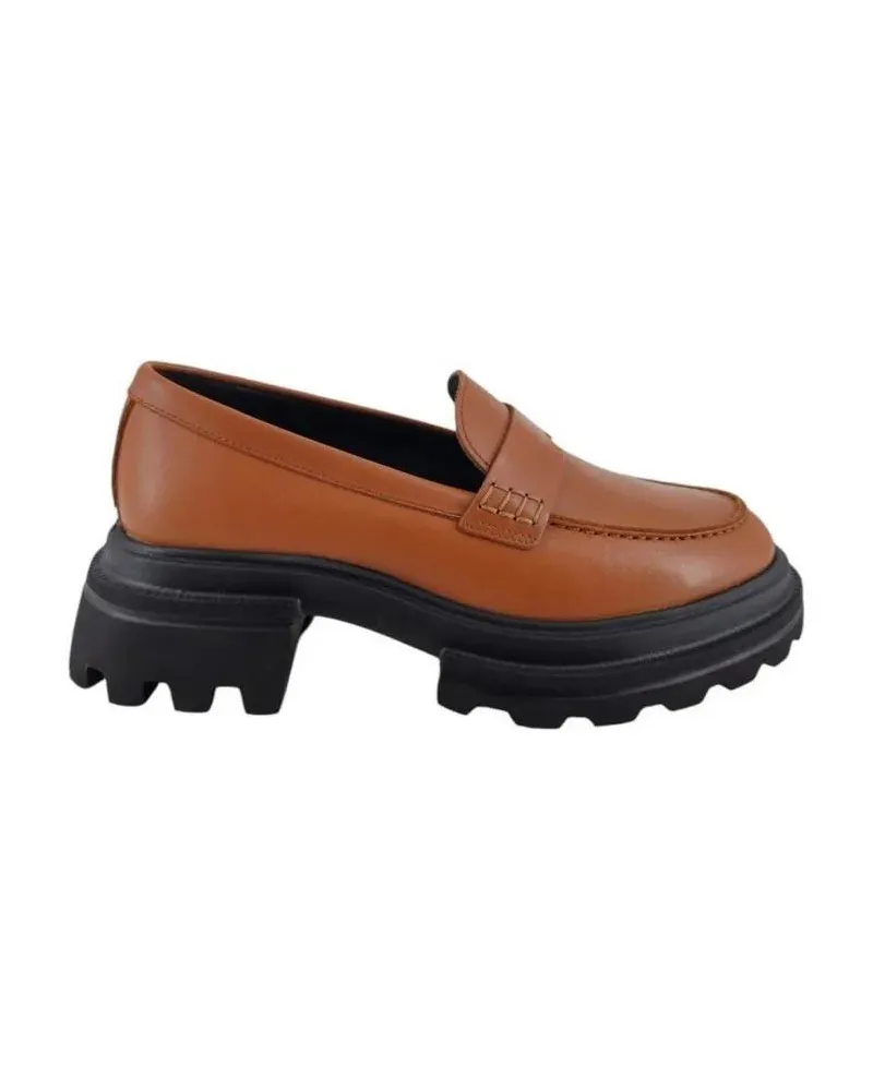 Hogan Hohe Schuhe Brown Leather Loafers With Chunky Sole braun Braun