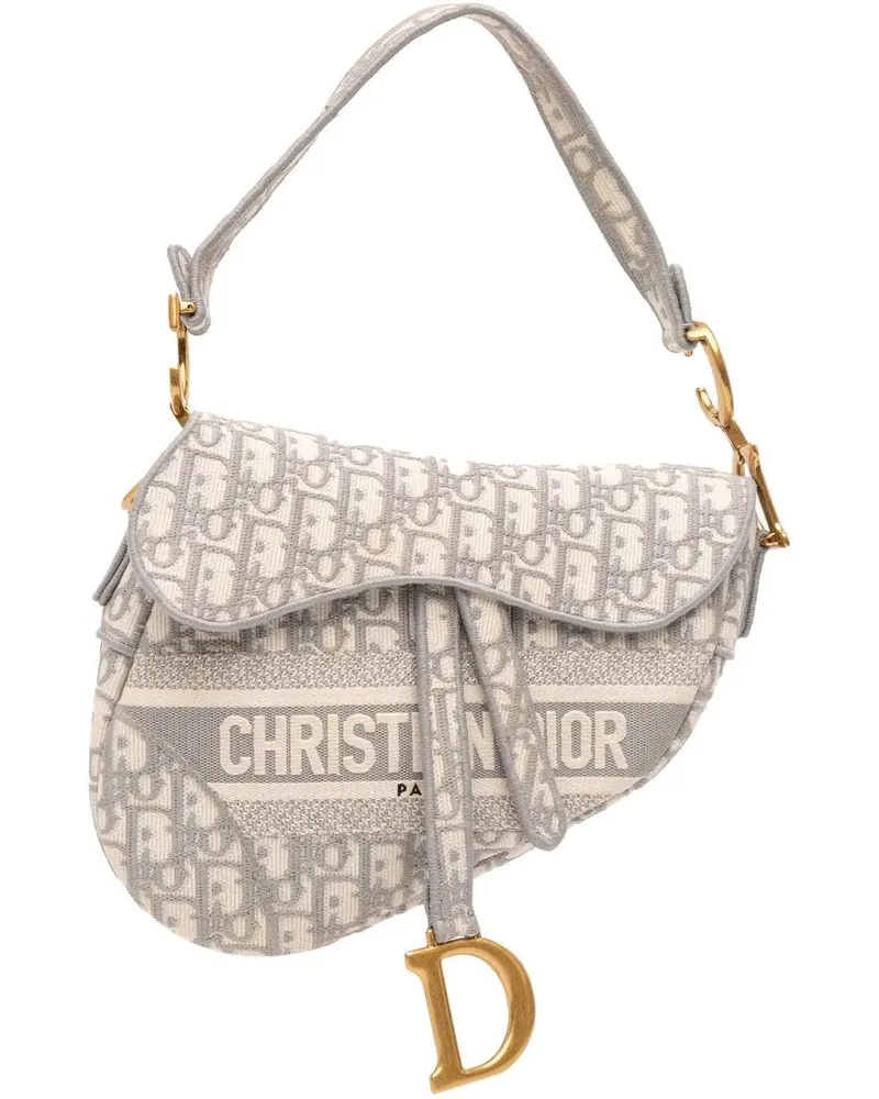 Dior Hobo Bags Oblique Embroidered Canvas Saddle Bag grau Grau